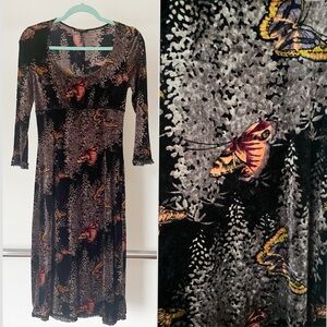RARE Vintage 90s Betsey Johnson Velvet Butterfly Midi Dress